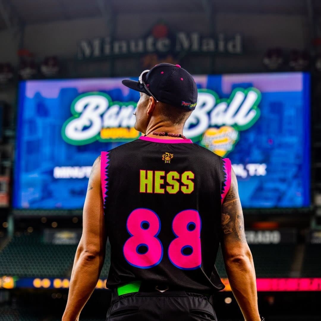 Isaac Hess from behind in his Party Animals jersey, reading HESS 88, at Minute Maid Park in Houston