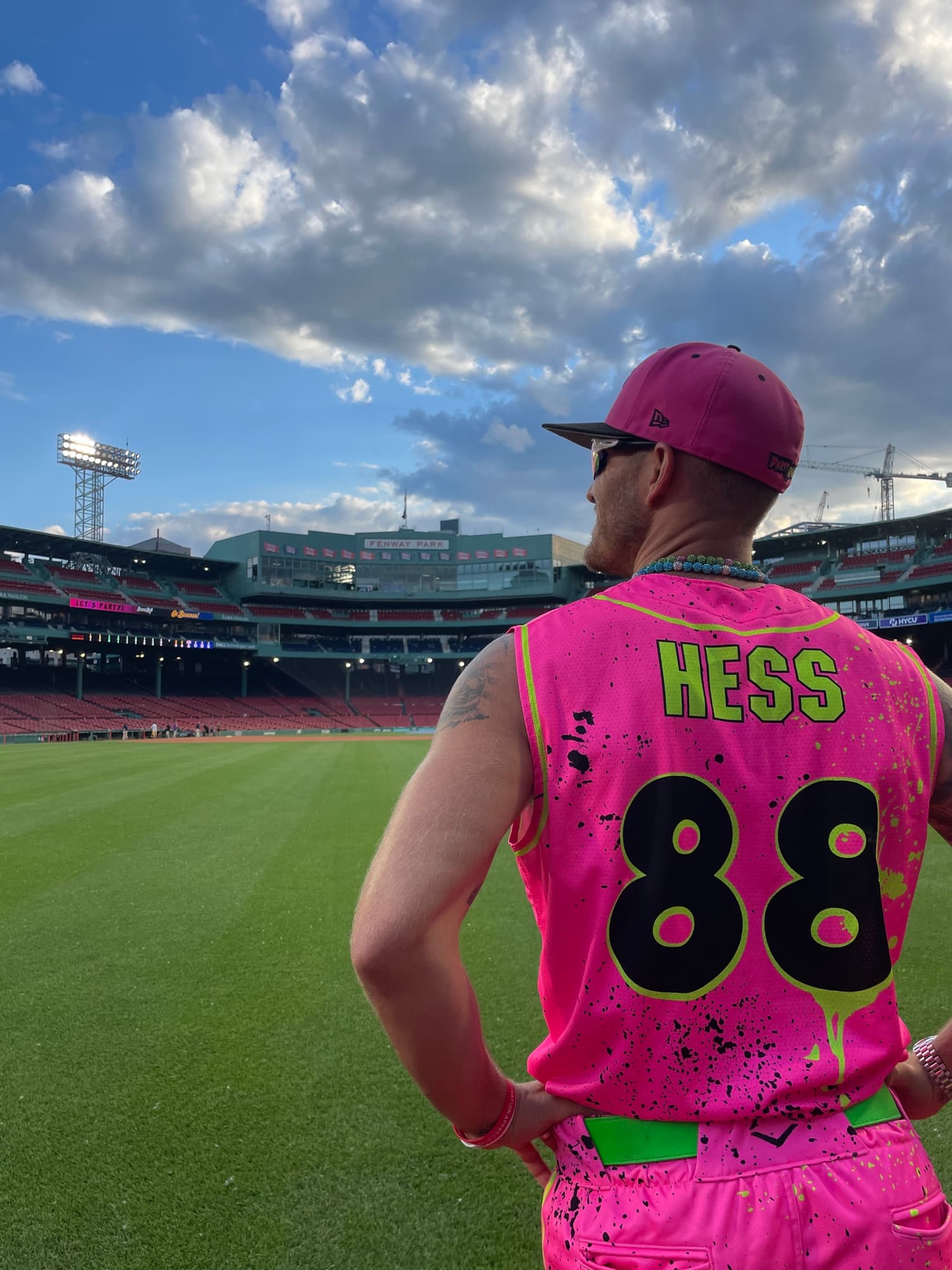 The back of Isaac Hess's Party Animals jersey, reading HESS 88, at Fenway Park