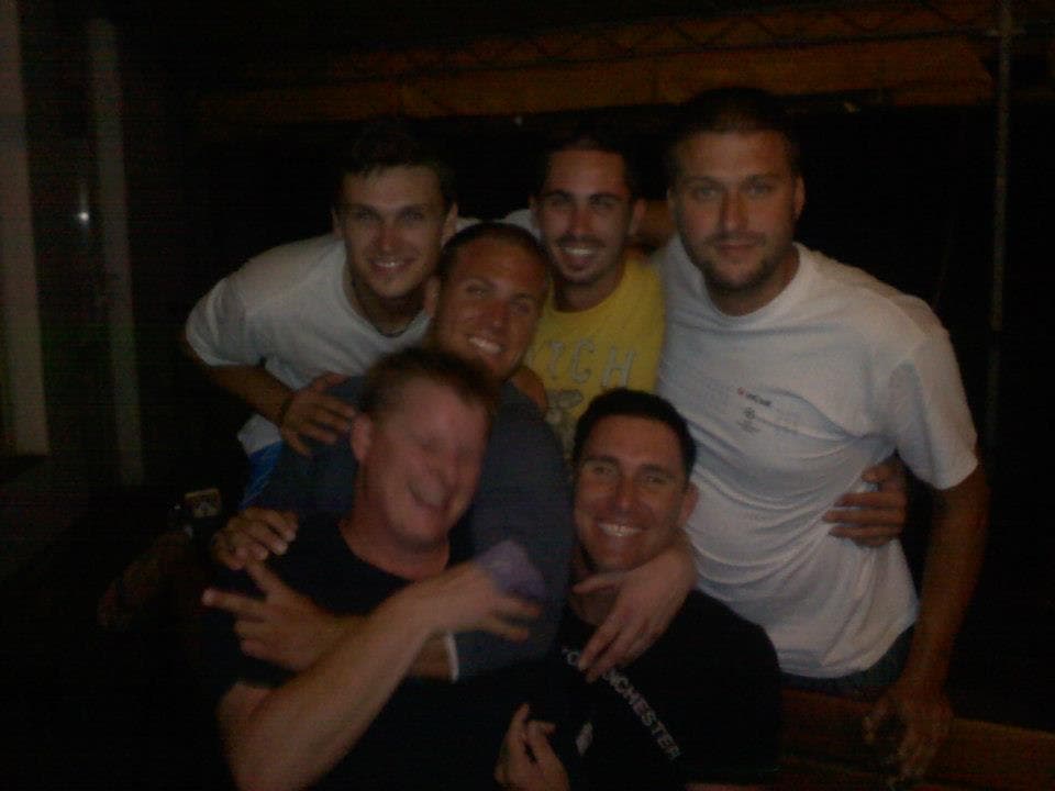 Isaac Hess and his Technika Brno teammates after a night out in the Czech Republic, August 2012