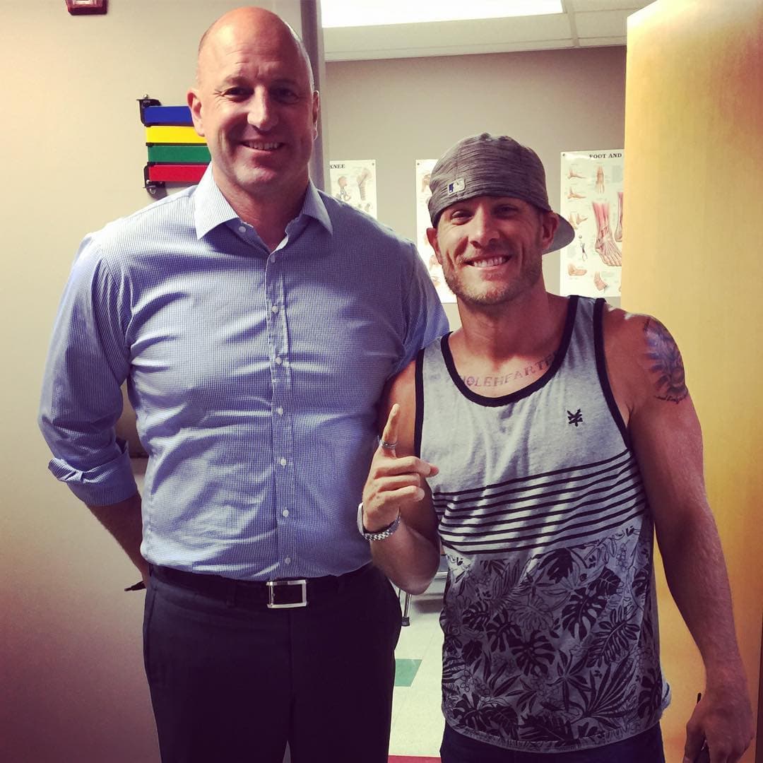 Dr. Michael Wilmink and Isaac Hess in Wilmink’s exam room in Arizona, 2017, twelve years after the hip replacement